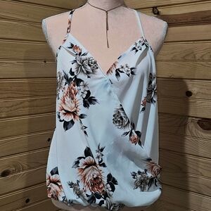Floral Surplice Spaghetti Strap Tank Top Blouse
